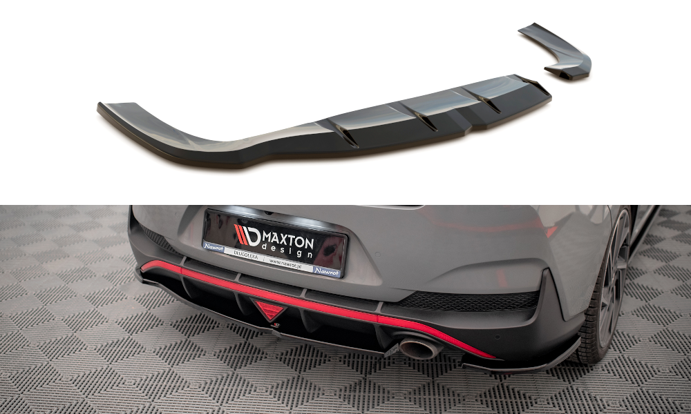 Maxton Design Heck Ansatz Flaps Diffusor passend für Hyundai I30 Fastback N-Line Mk3 Facelift schwarz Hochglanz