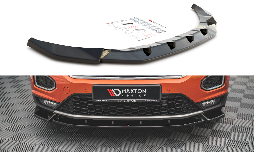 Maxton Design Street+ Spoilerlippe Front Ansatz V.2 passend für VW T-Roc Mk1 schwarz Hochglanz