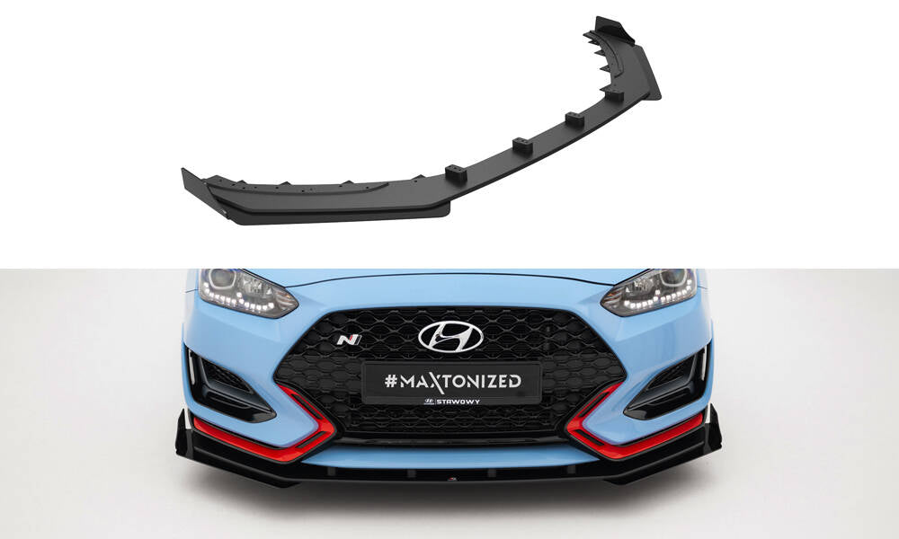 Maxton Design Street Pro Street+ Spoilerlippe Front Ansatz + Flaps passend für Hyundai Veloster N Mk2 schwarz Hochglanz