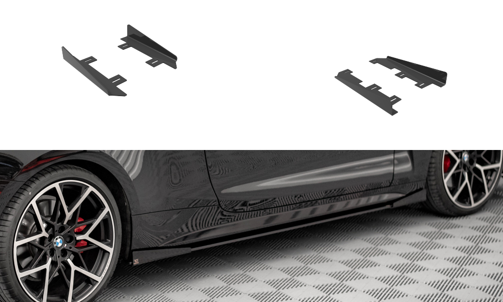 Maxton Design Seitenschweller Flaps passend für BMW 4er M-Paket / M440i G22 / G23 / G22 Facelift / G23 Facelift schwarz Hochglanz