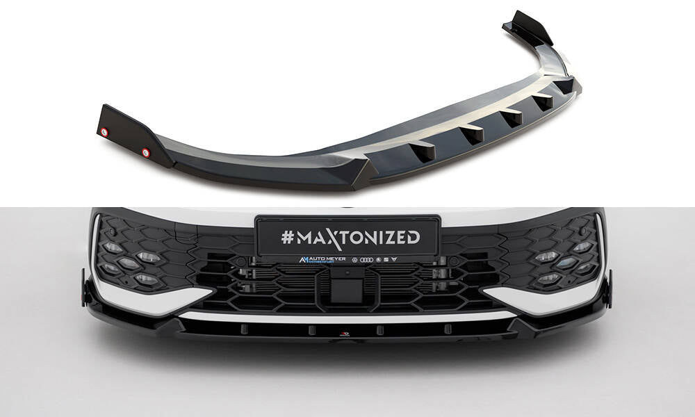 Maxton Design Street+ Spoilerlippe Front Ansatz V.2 + Flaps passend für VW Golf GTI / GTE / R-Line Mk8 Facelift