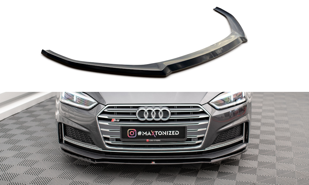 Maxton Design Street+ Spoilerlippe Front Ansatz V.2 passend für Audi S5 / A5 S-Line F5 Coupe / Sportback schwarz Hochglanz