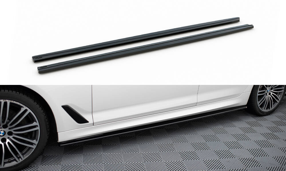 Maxton Design Street+ Seitenschweller Leisten passend für BMW 5er M-Paket / M550d / M550i G30/ G31 schwarz Hochglanz
