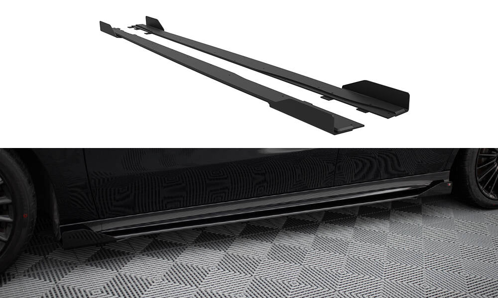 Maxton Design Street Pro Street+ Seitenschweller Leisten + Flaps passend für Mercedes-AMG A35 W177 Facelift schwarz Hochglanz