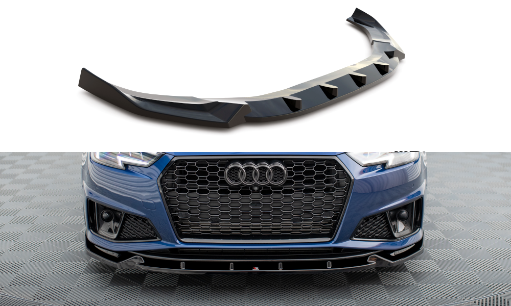 Maxton Design Street+ Spoilerlippe Front Ansatz V.1 passend für Audi A4 Competition B9 schwarz Hochglanz