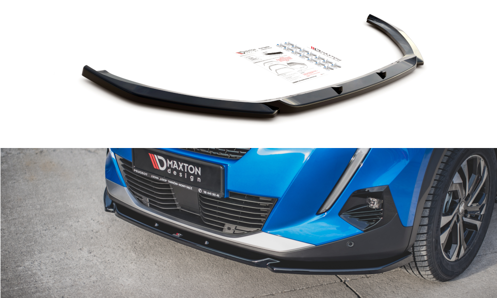Maxton Design Street+ Spoilerlippe Front Ansatz V.2 passend für Peugeot 2008 Mk2 schwarz Hochglanz