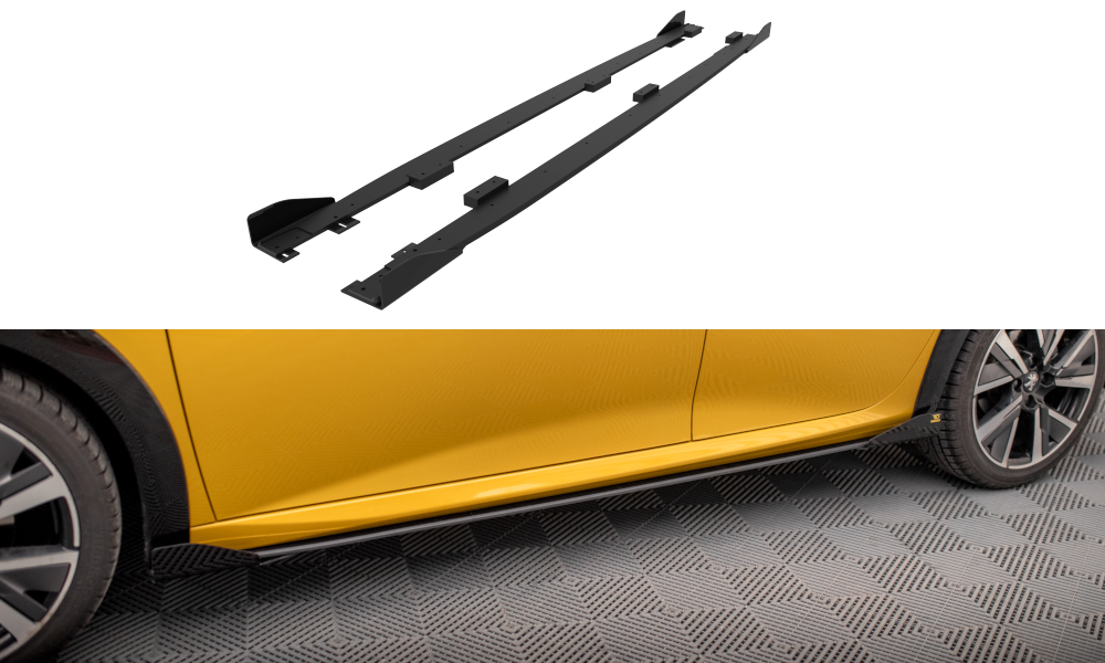Maxton Design Street Pro Street+ Seitenschweller Leisten + Flaps passend für Peugeot 208 GT Mk2 schwarz Hochglanz