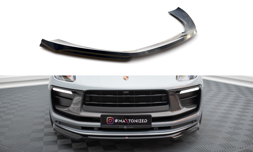 Maxton Design Street+ Spoilerlippe Front Ansatz passend für Porsche Macan Mk1 Facelift 2 schwarz Hochglanz