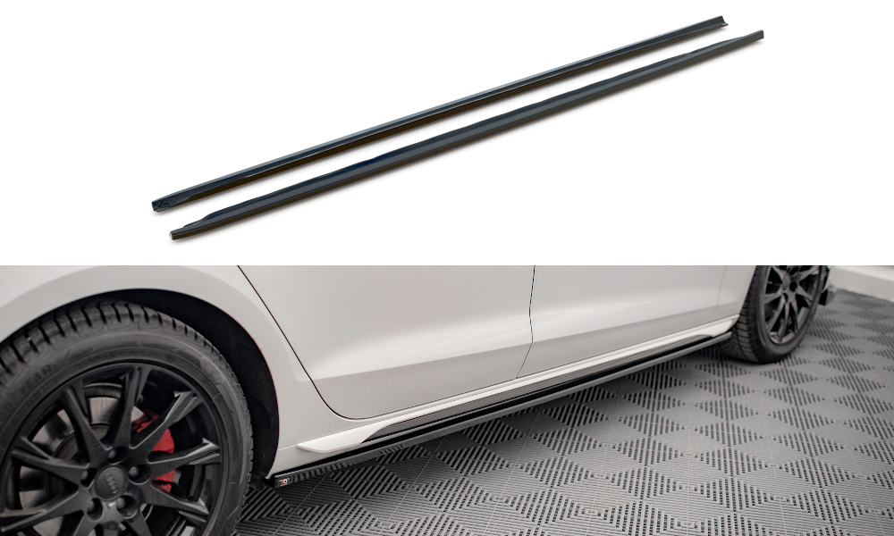 Maxton Design Street+ Seitenschweller Leisten passend für Audi A4 B9 Facelift schwarz Hochglanz