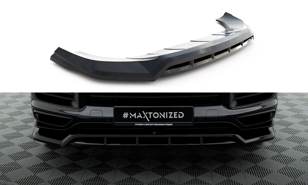 Maxton Design Street+ Spoilerlippe Front Ansatz passend für Porsche Cayenne Sport Design SUV / Coupe Mk3 schwarz Hochglanz