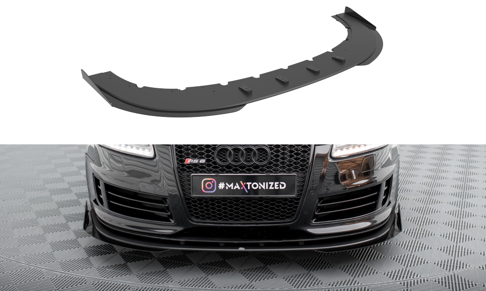 Maxton Design Street Pro Street+ Spoilerlippe Front Ansatz + Flaps passend für Audi RS6 Avant C6 schwarz Hochglanz