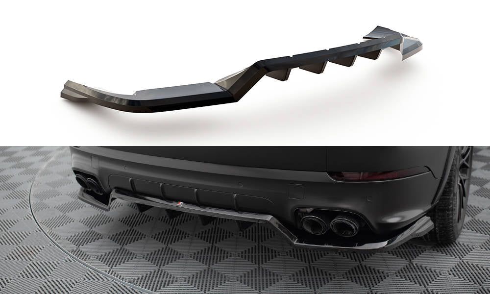 Maxton Design Street+ Mittlerer Diffusor RACE passend für Porsche Cayenne Sport Design SUV / Coupe Mk3 schwarz Hochglanz