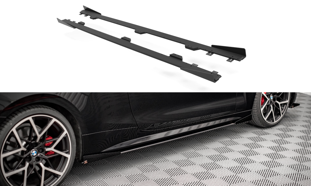 Maxton Design Street Pro Street+ Seitenschweller Leisten + Flaps passend für BMW 4er M-Paket / M440i G22 / G23 / G22 Facelift / G23 Facelift schwarz Hochglanz