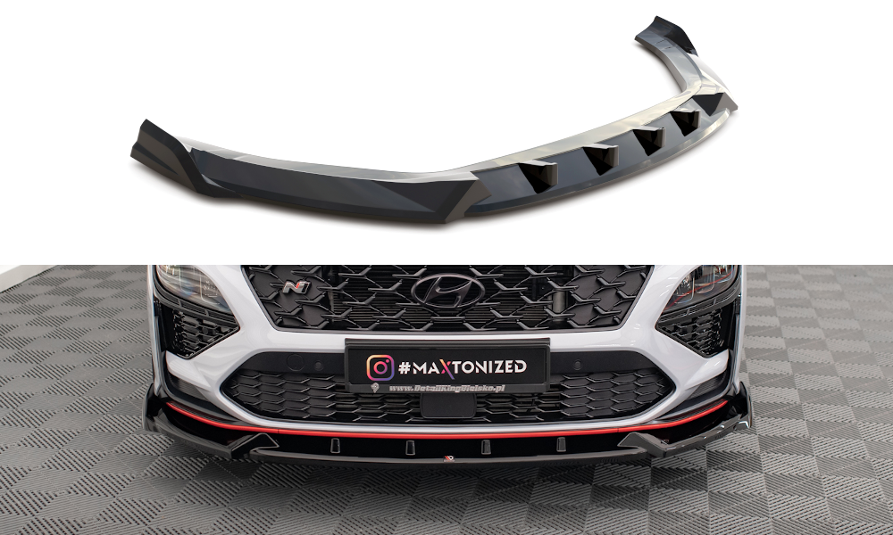 Maxton Design Street+ Spoilerlippe Front Ansatz V.1 passend für Hyundai Kona N Mk1 schwarz Hochglanz