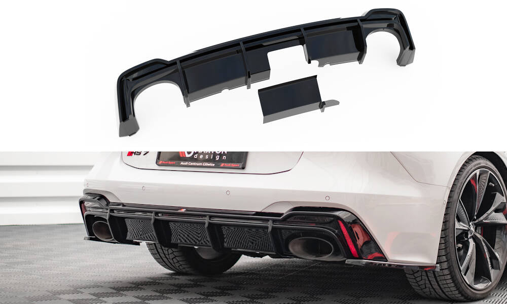 Maxton Design Diffusor Heck Ansatz passend für Audi RS7 C8 (mit AHK) schwarz Hochglanz