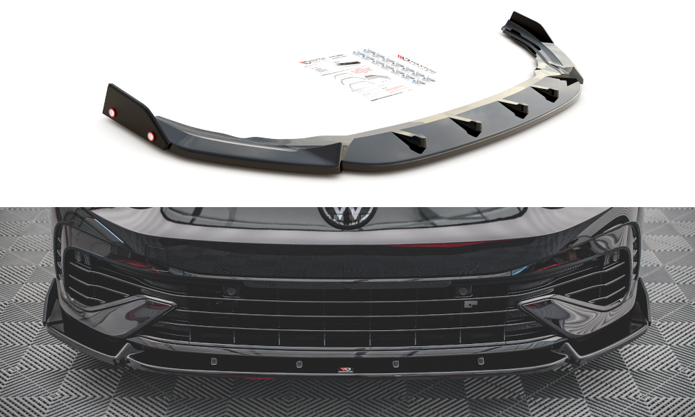 Maxton Design Street+ Spoilerlippe Front Ansatz V.2 + Flaps passend für VW Golf R Hatchback / Variant Mk8