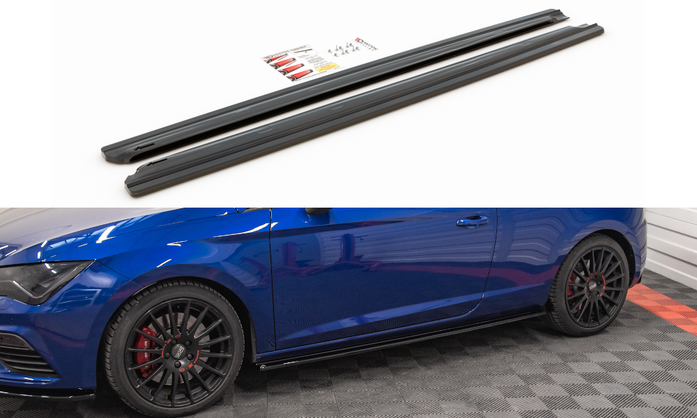 Maxton Design Street+ Seitenschweller Leisten passend für Seat Leon Cupra / FR SC Mk3 / Mk3 FL schwarz Hochglanz