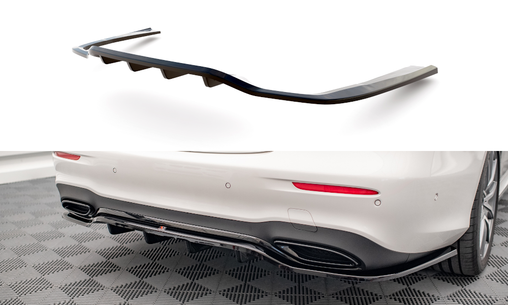 Maxton Design Street+ Mittlerer Diffusor RACE passend für Mercedes-Benz E AMG-Line Limousine W213 Facelift schwarz Hochglanz