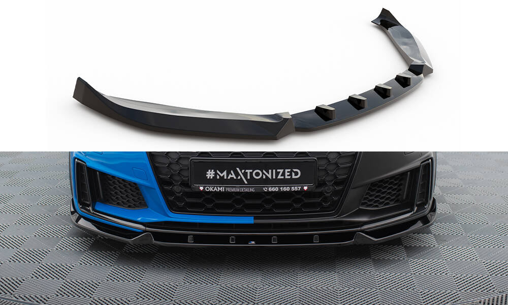 Maxton Design Street+ Spoilerlippe Front Ansatz V.1 passend für Audi TT S / TT S-Line 8S Facelift schwarz Hochglanz