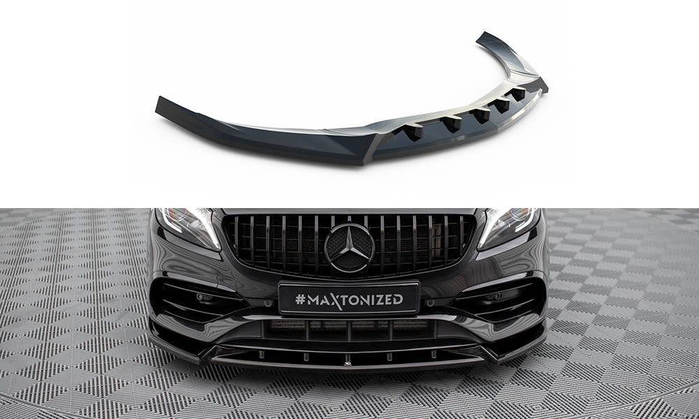 Maxton Design Street+ Spoilerlippe Front Ansatz V.2 passend für Mercedes-Benz A AMG-Line W176 Facelift schwarz Hochglanz