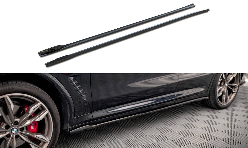 Maxton Design Street+ Seitenschweller Leisten V.2 passend für BMW X3 M40d / M40i / M-Paket G01 schwarz Hochglanz
