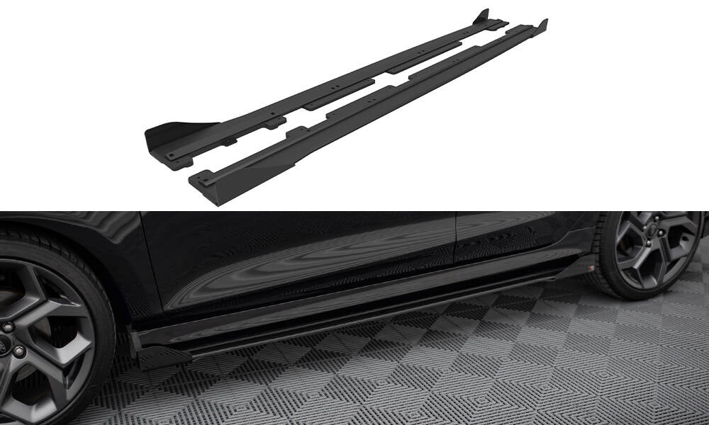 Maxton Design Street Pro Street+ Seitenschweller Leisten + Flaps passend für Ford Fiesta ST / ST-Line Mk8 schwarz Hochglanz