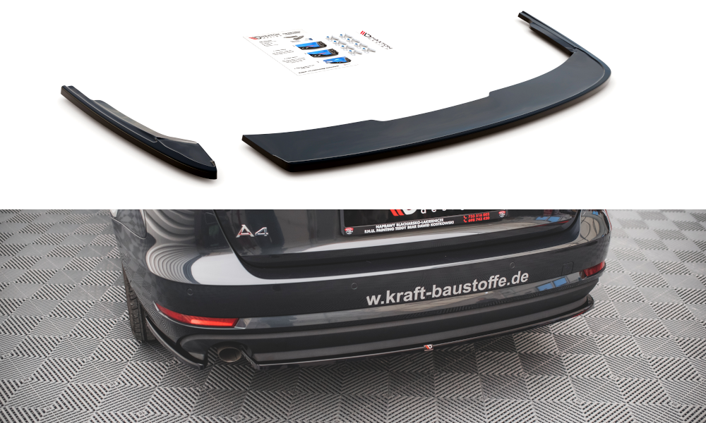 Maxton Design Heck Ansatz Flaps Diffusor passend für Audi A4 B9 schwarz Hochglanz