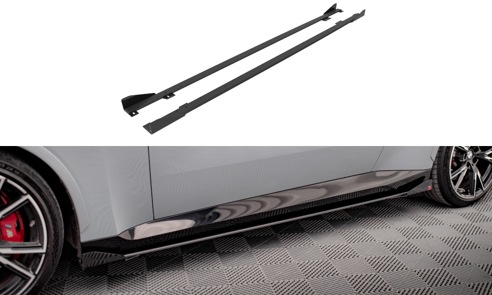 Maxton Design Street Pro Street+ Seitenschweller Leisten + Flaps passend für BMW 2 Coupe M-Paket / M240i G42 schwarz Hochglanz