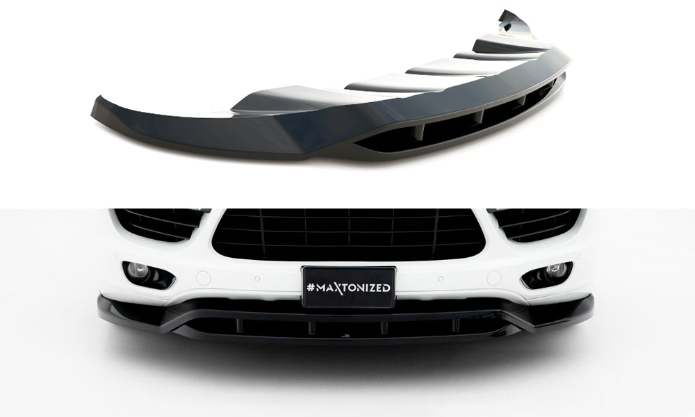 Maxton Design Street+ Spoilerlippe Front Ansatz passend für Porsche Cayenne Turbo / Standard Mk2 schwarz Hochglanz