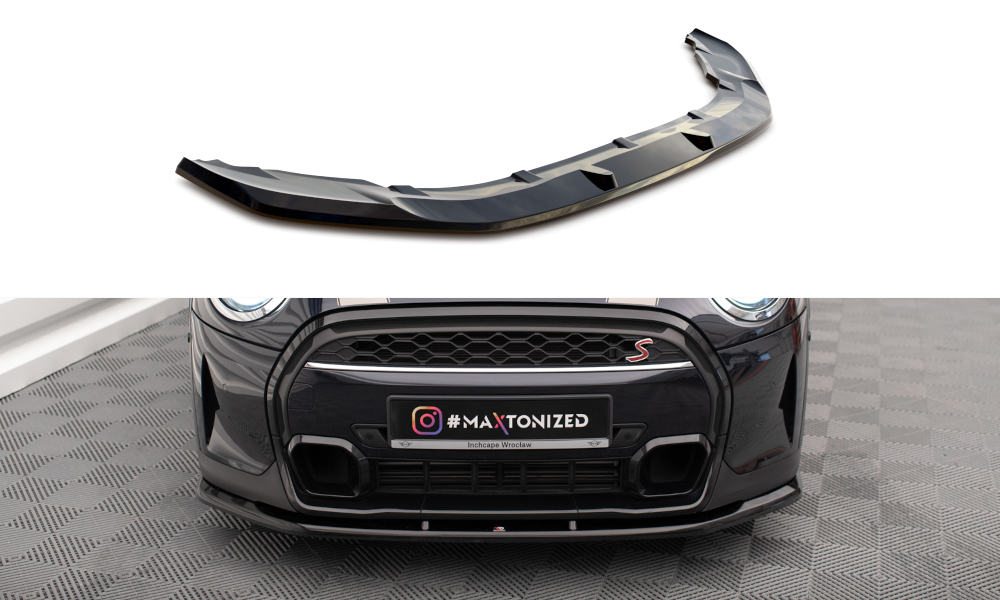 Maxton Design Street+ Spoilerlippe Front Ansatz V.1 passend für Mini Cooper S F56 Facelift schwarz Hochglanz