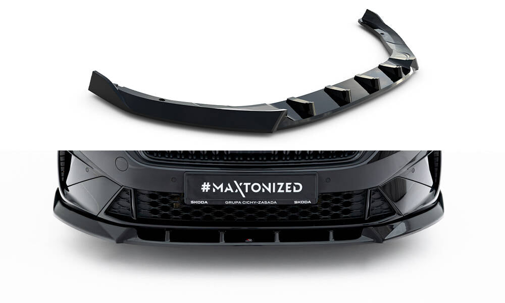 Maxton Design Street+ Spoilerlippe Front Ansatz V.2 passend für Skoda Octavia RS Liftback / Combi Mk4 Facelift schwarz Hochglanz