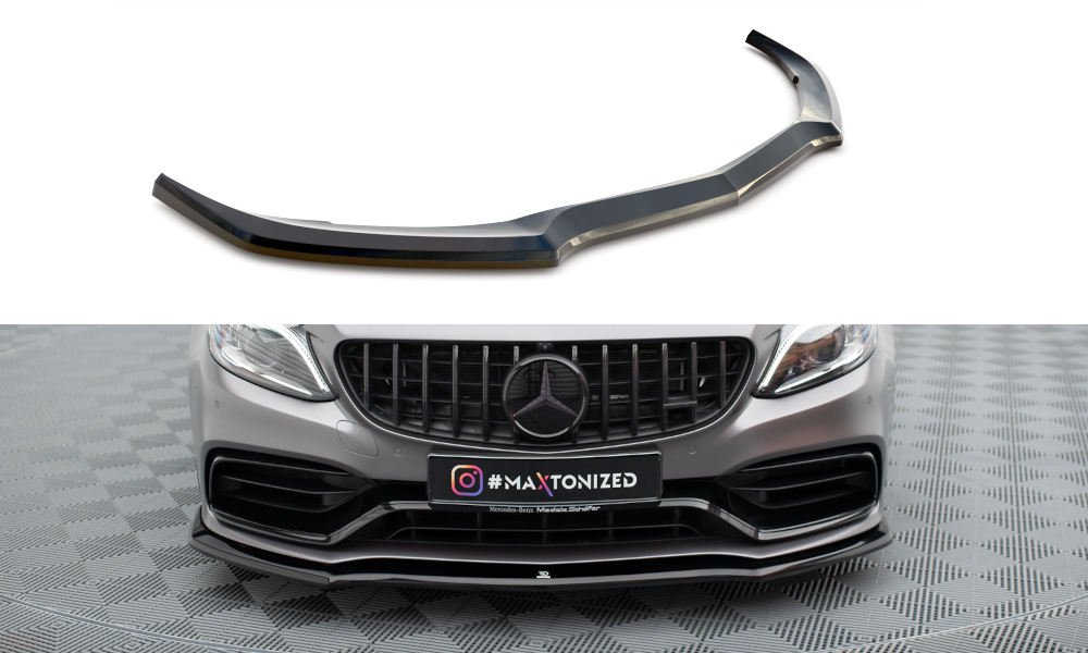 Maxton Design Street+ Spoilerlippe Front Ansatz V.1 passend für Mercedes-AMG C63 Limousine / Kombi W205 Facelift schwarz Hochglanz