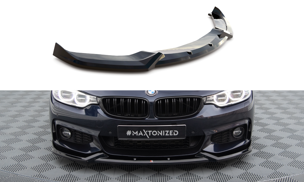 Maxton Design Street+ Spoilerlippe Front Ansatz V.5 passend für BMW 4er Coupe / Gran Coupe / Cabrio M-Paket F32 / F36 / F33 schwarz Hochglanz