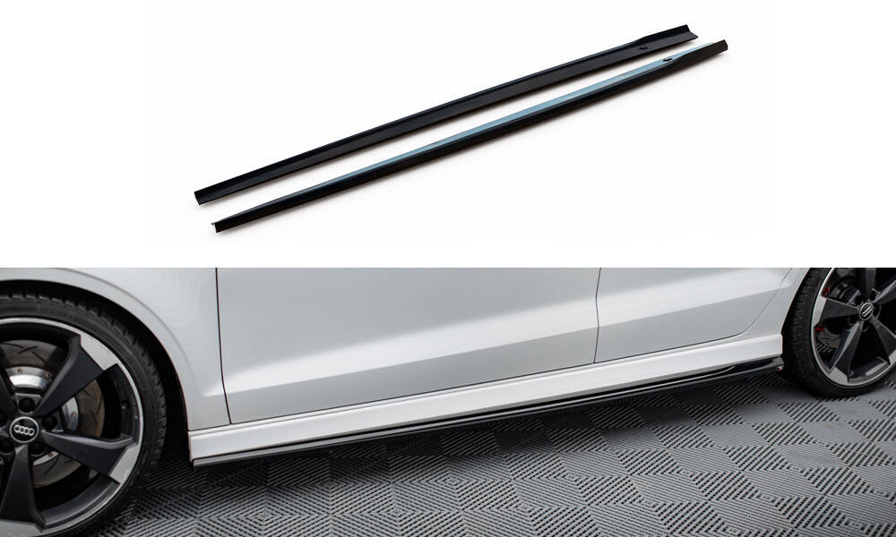 Maxton Design Street+ Seitenschweller Leisten V.2 passend für Audi RS3 Limousine 8V Facelift schwarz Hochglanz
