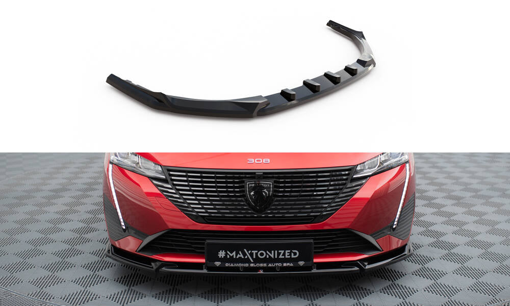 Maxton Design Street+ Spoilerlippe Front Ansatz V.2 passend für Peugeot 308 Mk3 schwarz Hochglanz
