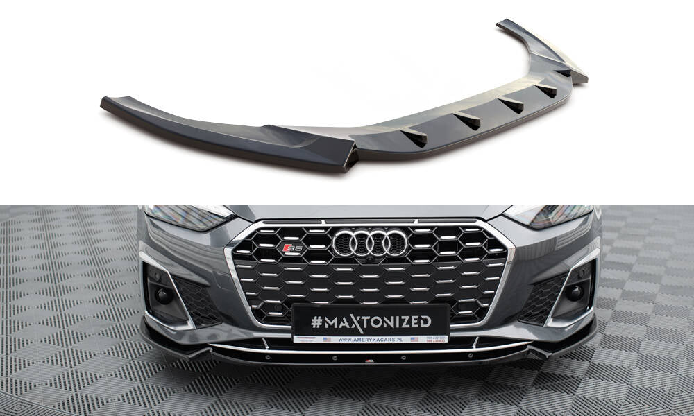 Maxton Design Street+ Spoilerlippe Front Ansatz V.2 passend für Audi S5 / A5 S-Line F5 Facelift schwarz Hochglanz