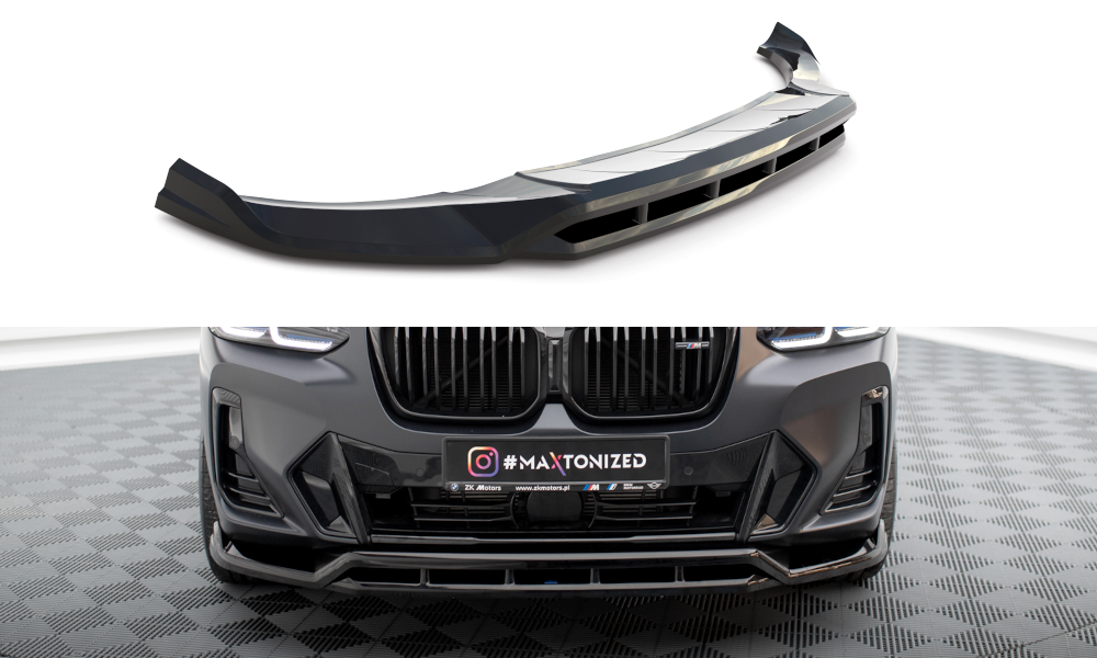 Maxton Design Street+ Spoilerlippe Front Ansatz passend für BMW X3 M-Paket G01 Facelift / iX3 M-Paket G08 Facelift schwarz Hochglanz