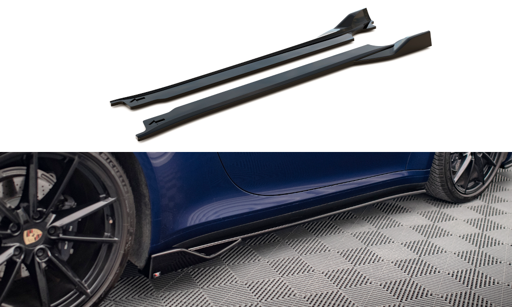 Maxton Design Street+ Seitenschweller Leisten V.2 passend für Porsche 911 Carrera Aero / Carrera GTS 992 schwarz Hochglanz