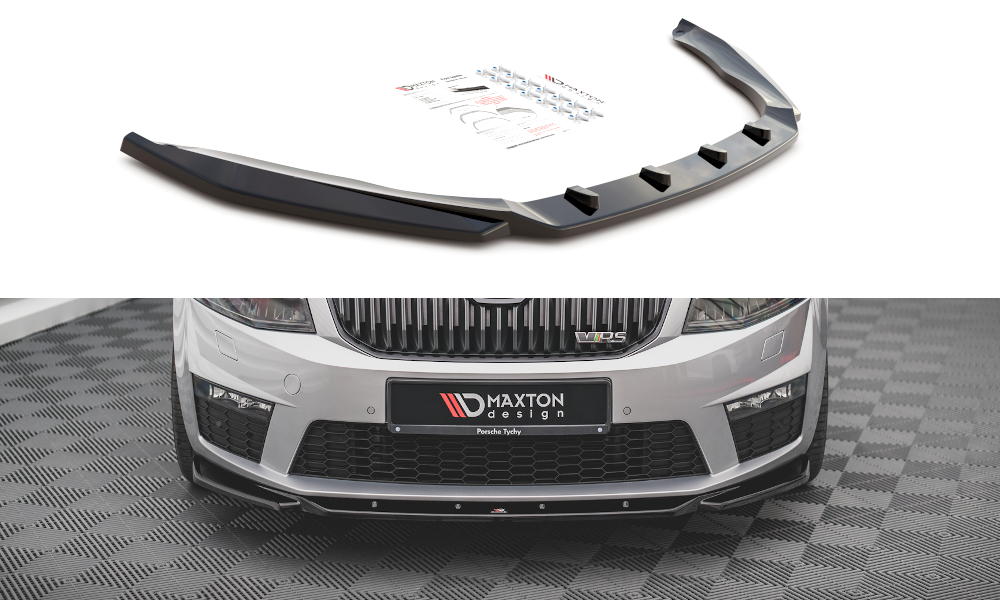 Maxton Design Street+ Spoilerlippe Front Ansatz V.4 passend für Skoda Octavia RS Mk3 schwarz Hochglanz