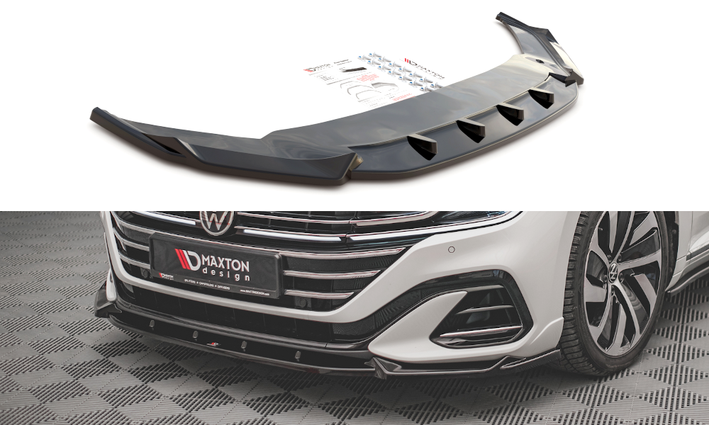 Maxton Design Street+ Spoilerlippe Front Ansatz V.1 passend für VW Arteon R-Line Limousine / Shooting Brake Mk1 Facelift schwarz Hochglanz