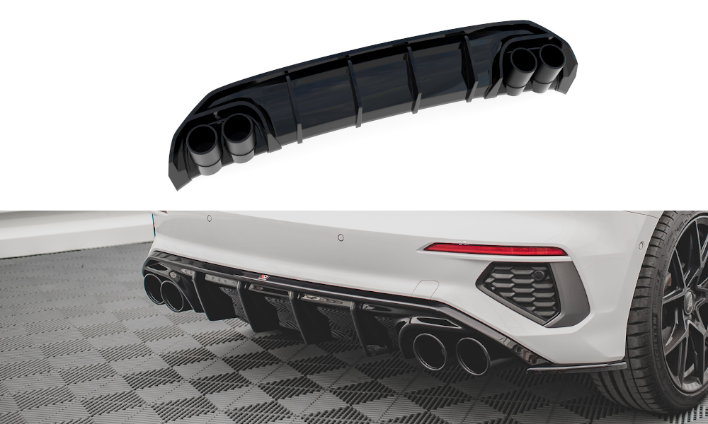 Maxton Design Diffusor Heck Ansatz + Endrohre passend für Audi A3 S-Line Sportback 8Y