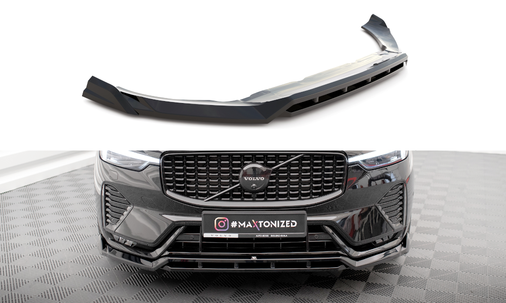 Maxton Design Street+ Spoilerlippe Front Ansatz passend für Volvo XC60 R-Design Mk2 Facelift schwarz Hochglanz