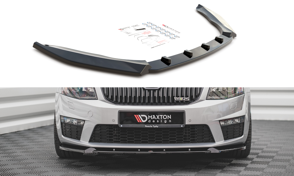 Maxton Design Street+ Spoilerlippe Front Ansatz V.3 passend für Skoda Octavia RS Mk3 schwarz Hochglanz