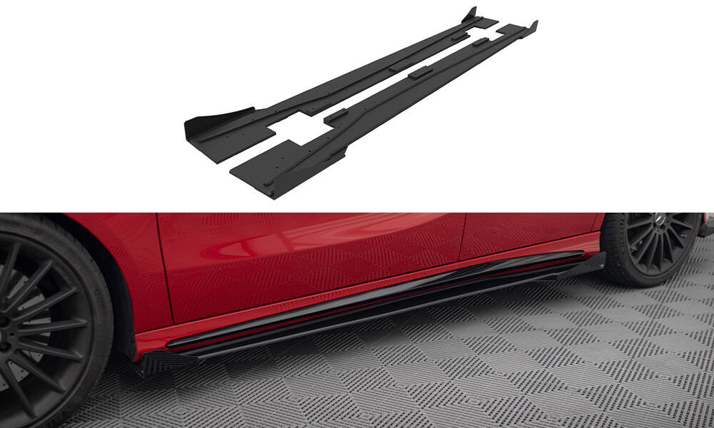 Maxton Design Street Pro Street+ Seitenschweller Leisten + Flaps passend für Mercedes-Benz A 45 AMG W176 Facelift schwarz Hochglanz