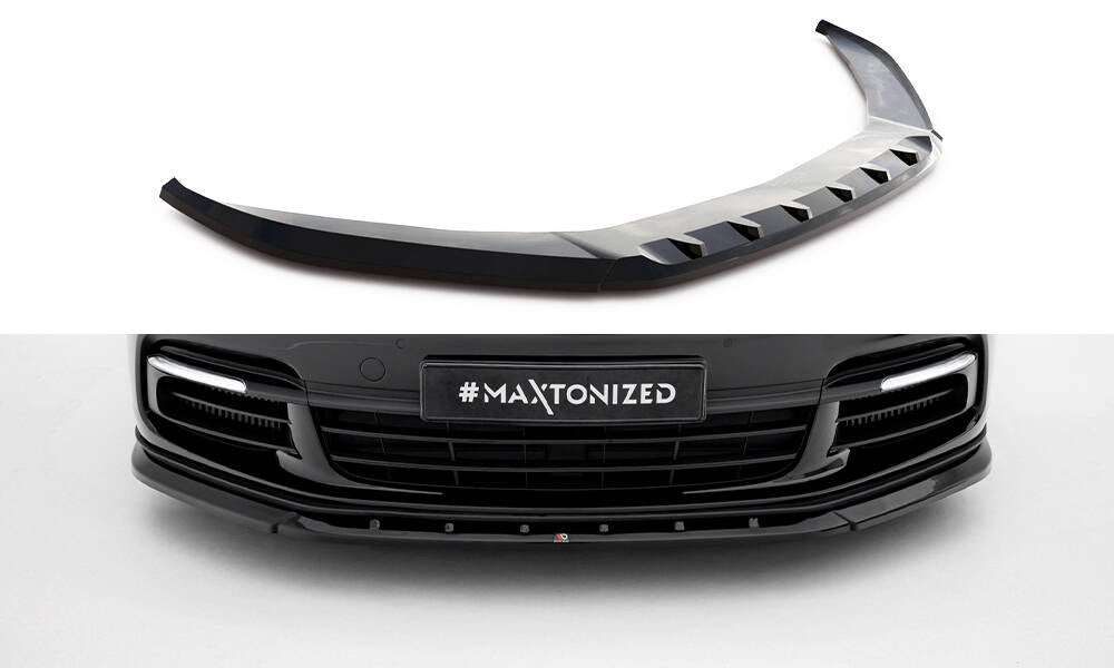 Maxton Design Street+ Spoilerlippe Front Ansatz V.1 passend für Porsche Panamera E-Hybrid / Panamera 4S 971 schwarz Hochglanz