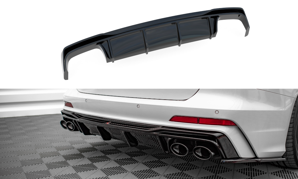 Maxton Design Diffusor Heck Ansatz passend für Audi A6 S-Line / S6 C8 / C8 Facelift schwarz Hochglanz