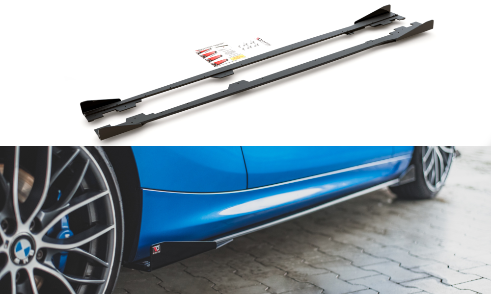 Maxton Design Street Pro Street+ Seitenschweller Leisten + Flaps passend für BMW 1er F21 M135i / M140i / M-Paket schwarz Hochglanz