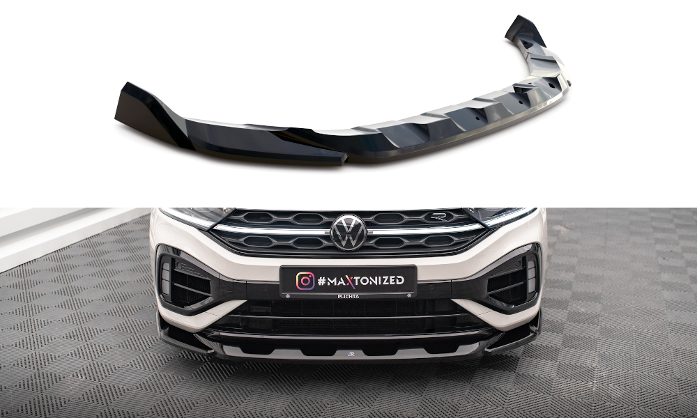 Maxton Design Street+ Spoilerlippe Front Ansatz V.2 passend für VW T-Roc R / R-Line Mk1 Facelift schwarz Hochglanz