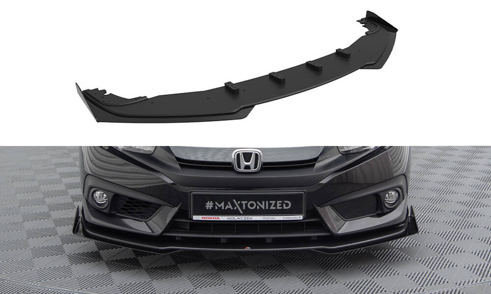 Maxton Design Street Pro Street+ Spoilerlippe Front Ansatz + Flaps passend für Honda Civic Limousine Mk10 schwarz Hochglanz