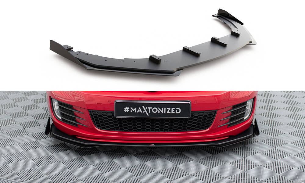 Maxton Design Street Pro Street+ Spoilerlippe Front Ansatz passend für V.3 + Flaps passend für VW Golf GTI Mk6 schwarz Hochglanz